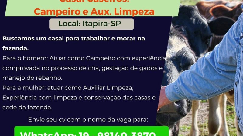 Oportunidade de Trabalho: Casal de Caseiros