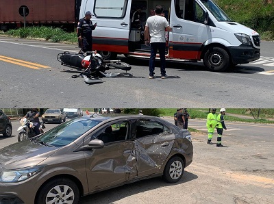 Choque entre carro e moto deixa três pessoas feridas Na SP-352